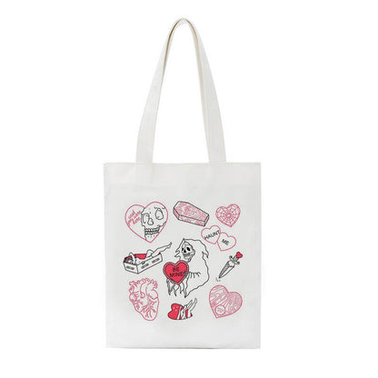 Korea Ulzzang Ins Heart Harajuku Women Shoulder Bag Art Gothic School Bag Y2k Anime Canvas Bag Large Capacity Casual Shopper Bag