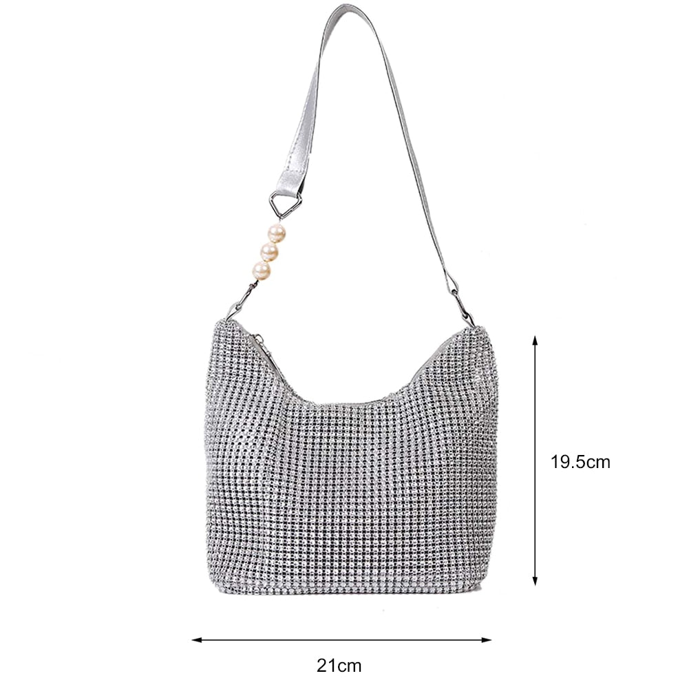 New Fashion Rhinestones PU Leather Women Shoulder Bags Small Handbags Pure Color Casual Female Shoulder Underarm Bags Totes