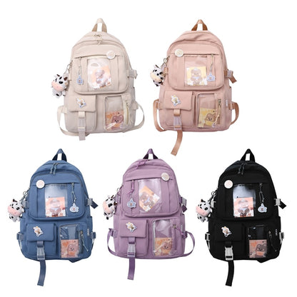 28GD Women Girls Student Cute Backpack Harajuku Japanese Style Aesthetic Multi-Pocket School Bag with Pendant Laptop Book Pack