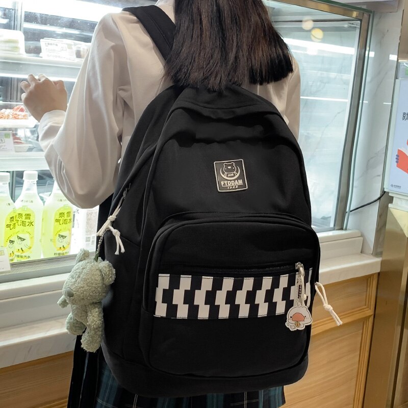 Lady Plaid Cute Book Bag Women Harajuku Trendy Cool Packet Girl Travel School Bag Female Laptop Lattice College Backpack Fashion