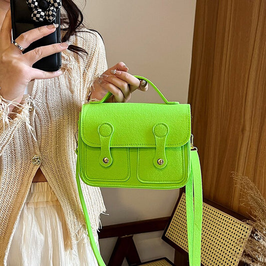 Women Felt Cloth Flap Bag Vintage Style Shoulder Messenger Bag Buckle Casual Satchel Travel Purse Handbag