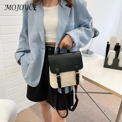 Women Backpacks Straw PU Leather Preppy Style Shoulder Student Girl Multifunctional Small School Backpack Women