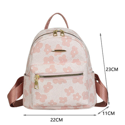 Fashion Flower Print Backpacks for Girls Casual Soft Canvas Student School Bag Female Solid Color Designer Shoulder Rucksack