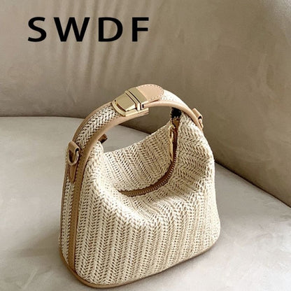 Korean Straw Handbag for Women Shoulder Bags Small Bohemian Woven Beach Bags Summer Female Messenger Bags Casual Totes Beige