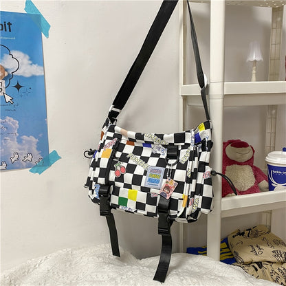 Japanese Cute Women Plaid Messenger Bags Ladies Cover Shoulder Crossbody Bag Sweet  Teenager Girls Checkerboard Bunny Handbags