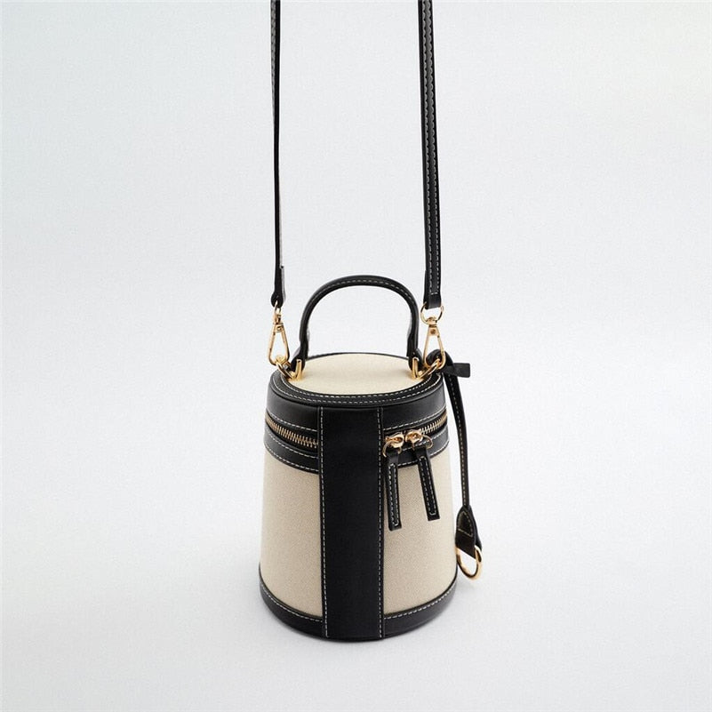 Brand Round Flap Bucket Bag for Women Canvas Box Shoulder Crossbody Bag Designer Top-Handle Bag Ladies Fashion Portable Bag Ins