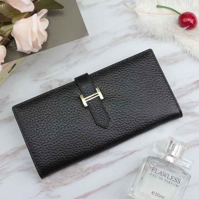 Genuine Leather Women Wallets Luxury Long Hasp Lychee Pattern  Coin Purses Female Brand Solid Colors New Thin Clutch Phone Bag