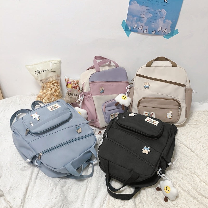 Multifunctional Medium Capacity Women Backpack Kawai Panelled  Shoulder Bag for Teenager Girls Backpacks Preppy Small Schoolbag