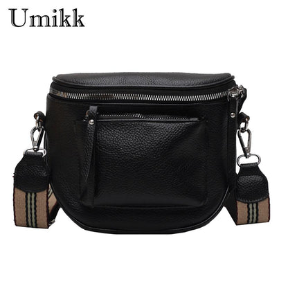 Fashion Saddle Shoulder Crossbody Bag Women Soft Leather Casual Chest Belt Packs for Ladies Outdoor Shopping Travel