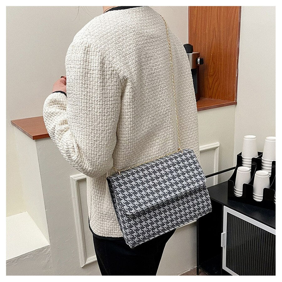 Fashion Women Shoulder Bag Simple Houndstooth Square bag Quality PU Leather Ladies Designer Handbag Lock Shoulder Messenger bags