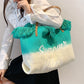 Gradient Letters Embroidery Tote Bag Woman Designer Tassel High Capacity Women Handbag Fashion Simple Canvas Shoulder Bag Lady