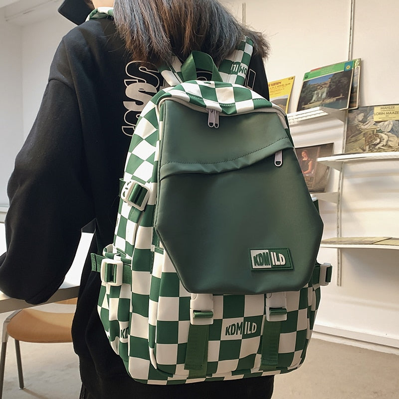 Klein blue schoolbag INS niche design sense large capacity students chessboard Japanese versatile simple Korean version