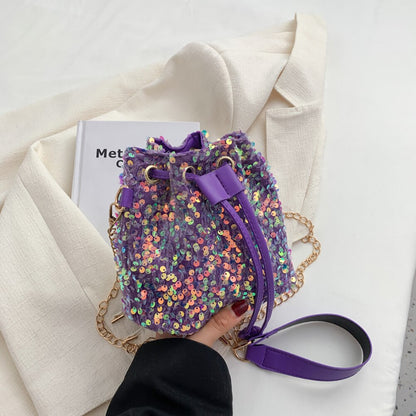 Women Fashion Crossbody Bags Sequins Solid Color Drawstring Messenger Bag Ladies Casual Bags Winter Supplies