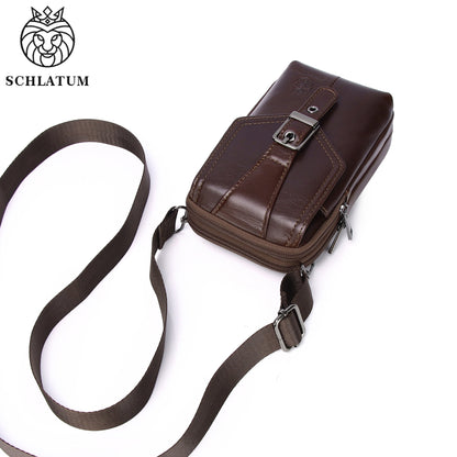 SCHLATUM Men Genuine Leather Waist Pack Fashion Vintage Belt Pouch Multifunction Travel Phone Pouch Bag