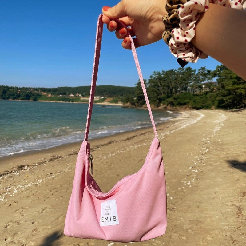 Candy Color Women&#39;s Hobos Underarm Bag Portable Nylon Female Shoulder Bags Fashion Designer Ladies Small Tote Purse Handbags
