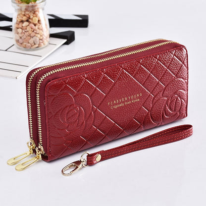 Fashion Women Wallets Dull Polish Leather Wallet Double Zipper Day Clutch Purse Wristlet Portefeuille Handbags Carteira Feminina