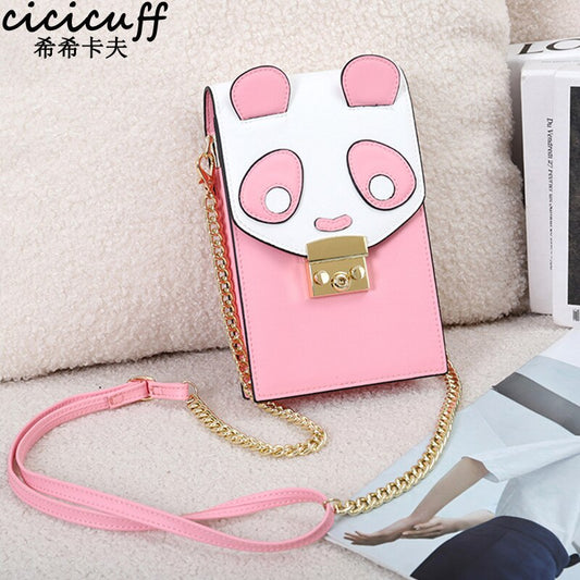 Fashion Cute Cartoon Panda Leather Women Phone Crossbody Bag Brand Leather Female Purse Wallet Handbags Luxury Flap Shoulder Bag