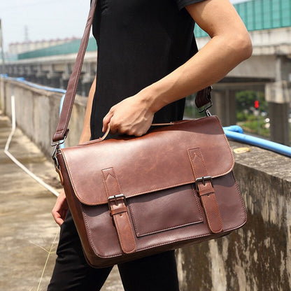 Men&#39;s Brand Briefcase Business Office Laptop Bag Crazy Horse PU Leather Handbag Casual Man Messenger Bags Retro Male Tote