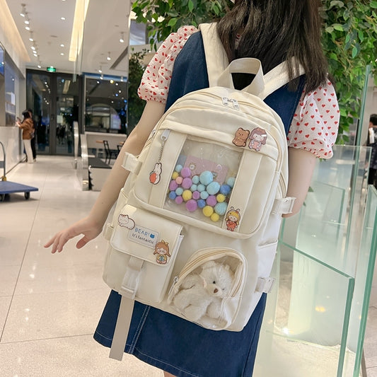 EST Solid Color Large Waterproof Nylon School Backpack Women Shoulders Travel Bagpack For Girls PVC Kawaii Schoolbag Mochila Bag