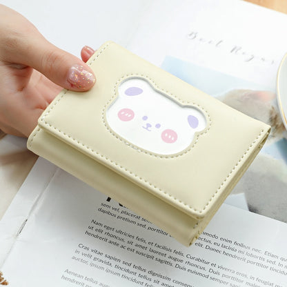 Brand Designer Cute bear Small Three Fold Wallets For Women Soft PU Leather Card Holder Purse Ladies  Fashion Purses Female