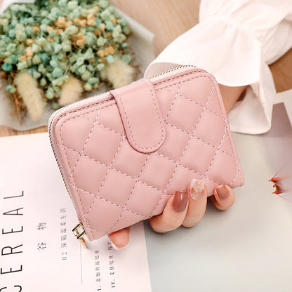 Geestock Fashion Organ Card Holder Wallets for Women Lingge Short    Purse Simple Generous Ladies Zipper Wallet Credit Holders