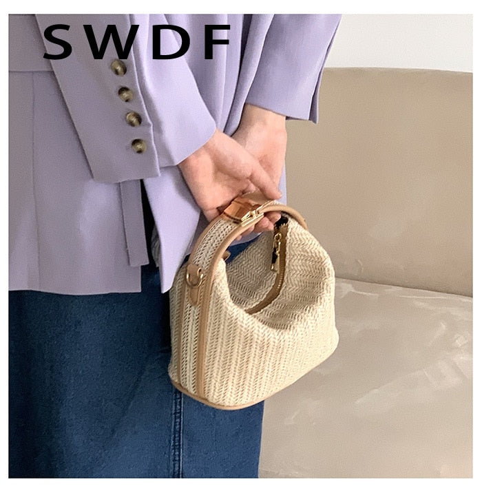 Korean Straw Handbag for Women Shoulder Bags Small Bohemian Woven Beach Bags Summer Female Messenger Bags Casual Totes Beige