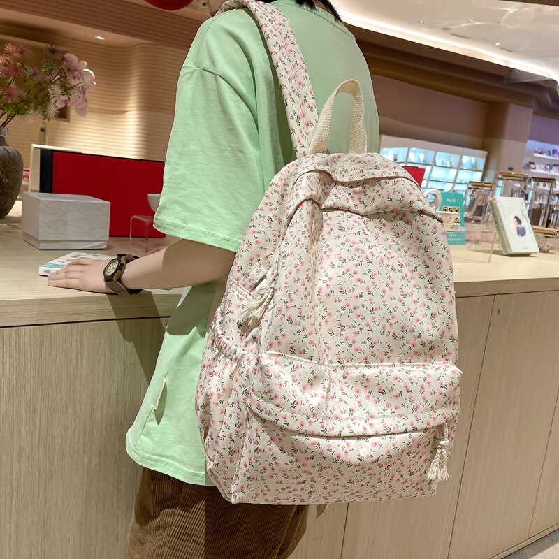 DCIMOR Waterproof Nylon Women Backpack Female Kawaii Flowers Travel Bag Cute Girl Fresh Schoolbag Preppy Bookbag Laptop Backpack