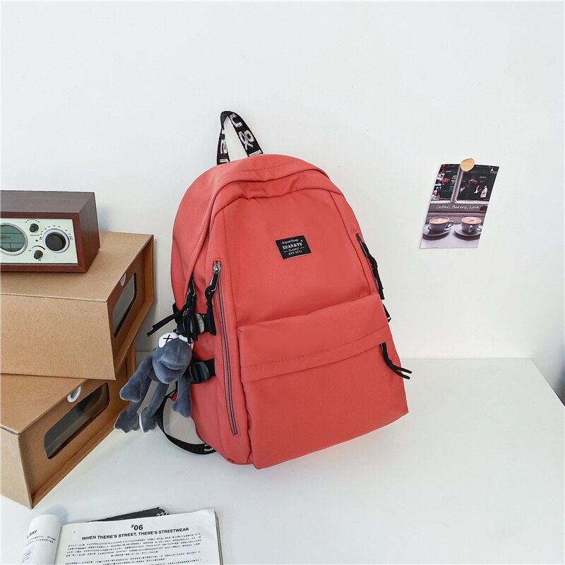 Simple Nylon Women's Backpack for Teenagers Girls Large School Bag Female Student Solid Color Rucksack Ladies Anti Theft Mochila