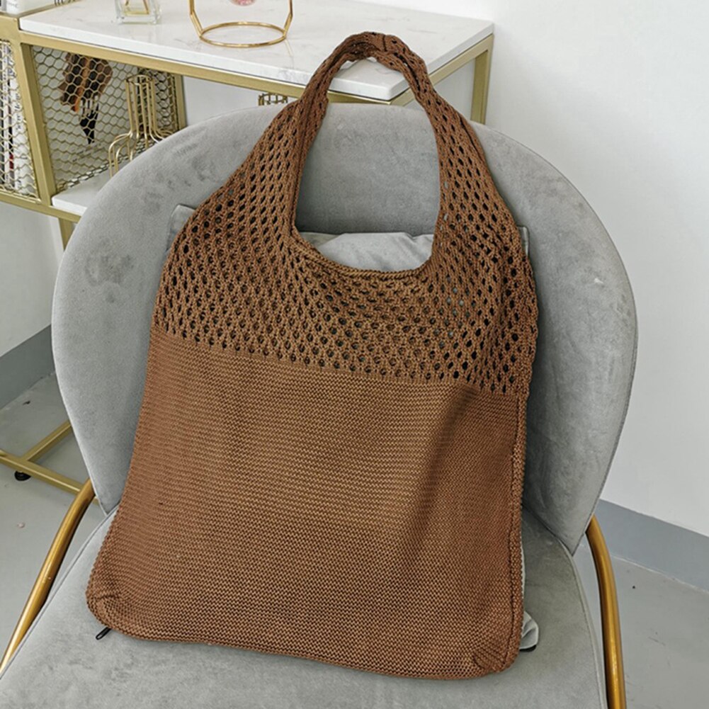 Designer Knitted Handbags Female Large Capacity Totes Women&#39;s Pack Summer Beach Bag Big Purses Casual Hollow Woven Shoulder Bags