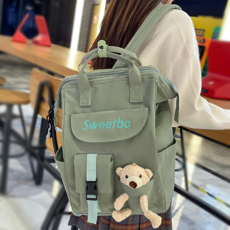 Women Green Laptop Book Bag New Girl Nylon Travel School Bag Kawaii Lady Student Backpack Trendy Female College Backpack Fashion