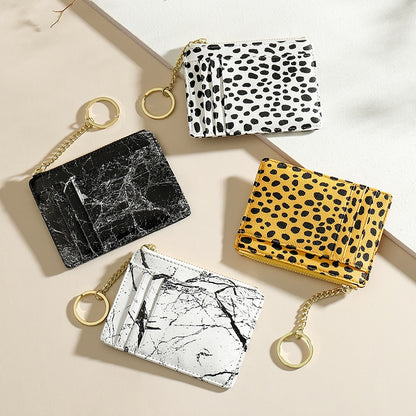 Leopard Print Card Holder for Women Super Thin Small Female Wallet Pu Leather Mini Business ID Credit Card Case Women&#39;s KeyChain