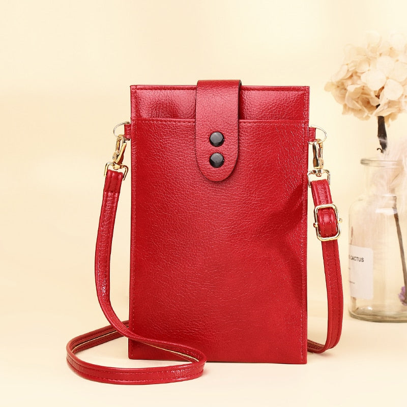 Women&#39;s Minimalist Messenger Bag Soft Leather Shoulder Wallet Ladies Crossbody Mobile Phone Purse Female Card Holder