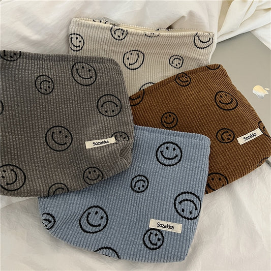 Japanese Style Corduroy Cosmetic Bag Women Handbags Purses Smile&amp;Dots Makeup Organizer Storage Makeup Bag Girls Pencil Case Bags