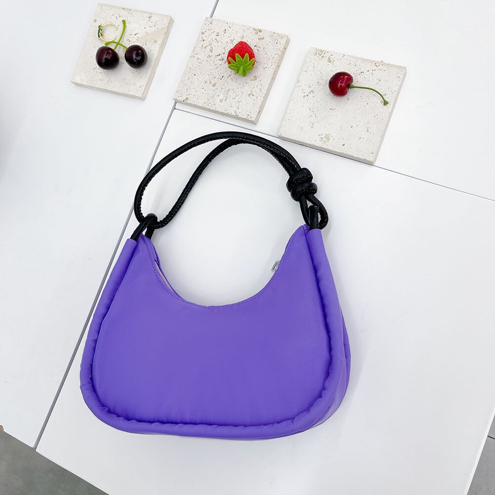 Fashion Nylon Half Moon Crescent Handbag Pure Zipper Portable Shoulder Tote Bag Clutch Shoulder Handbags for Traveling