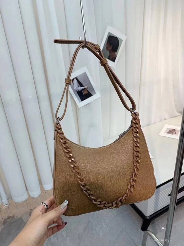 New Occident Style Fashion Chain Handle PU Leather Crossbody Sling Bags Lady Woman Handbag Crossbody Slingle Shoulder Totes Bag