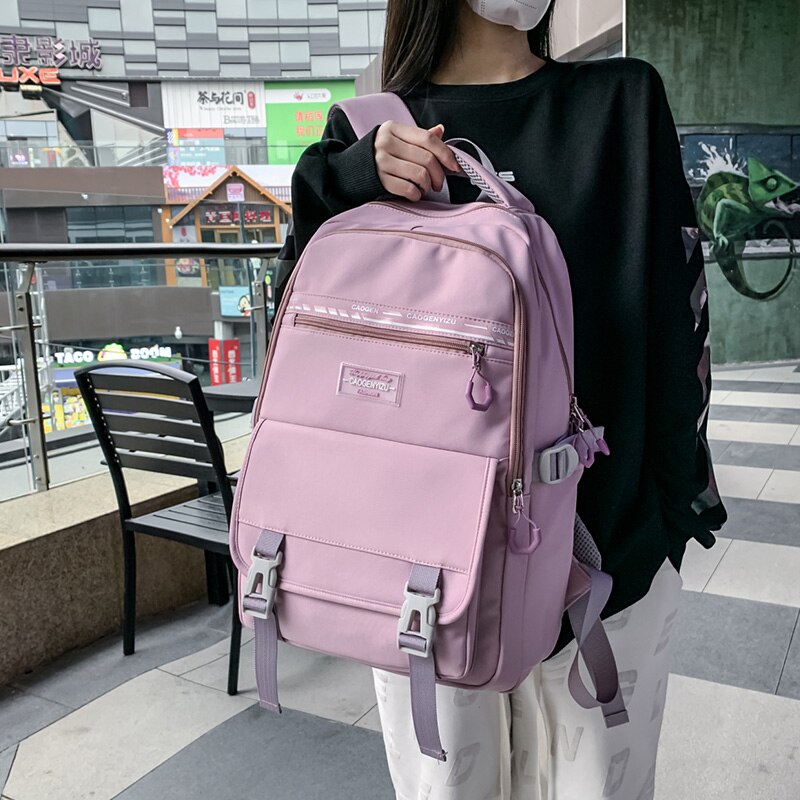 Pink Women&#39;s Backpack Fashion Korean Version Large Capacity Waterproof Nylon Travel Backpack Multi-Pocket Student School Bag