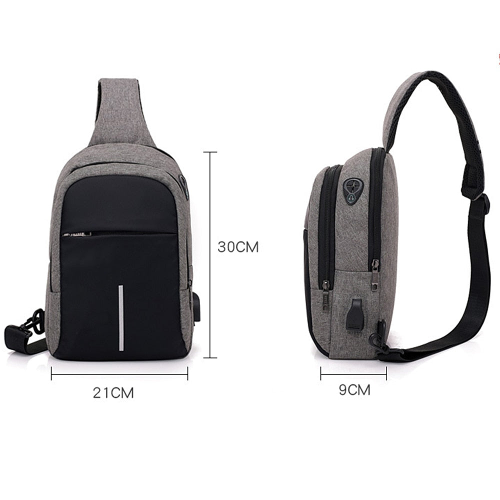 Small USB Charger Shoulder Bag Men Messenger Bags Male Waterproof Sling Chest Bag Travel Backpack Men Crossbody Bags