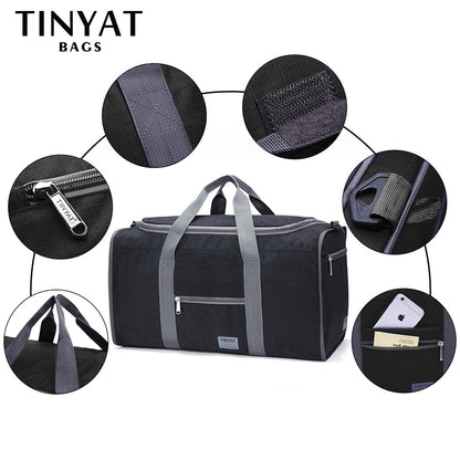 TINYAT Male Men Travel Bag Folding Bag Protable Molle Women Tote Waterproof Nylon Casual Travel Duffel Bag Black luggage T-306