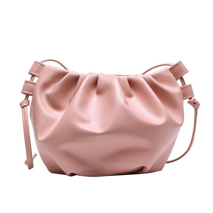 Women Shoulder Bag Small Leather Crossbody Bag Female Solid Color Pleated Design Ladies Messenger Bag Mini Zipper Cloud Bag