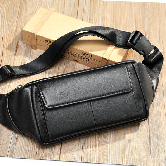 Men&#39;s Genuine Leather Waist Bag Male Fanny Packs Chest Side Banana Belt Bags for Men Luxury Designer Casual Shoulder Crossbody