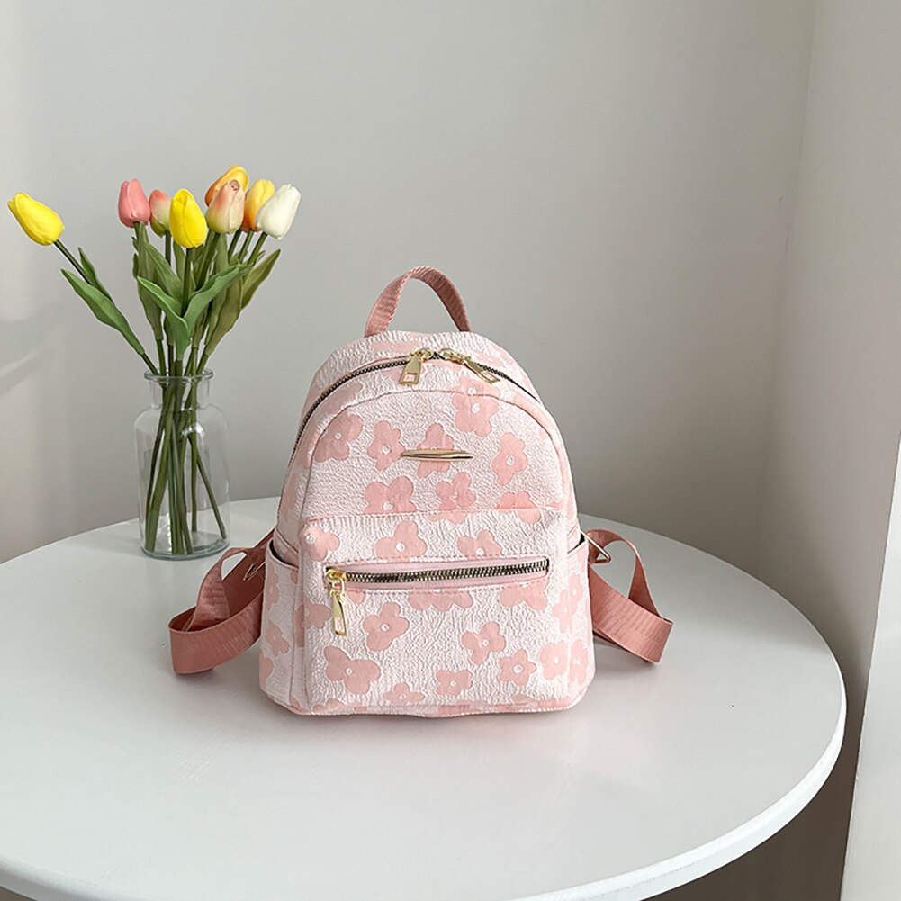 Fashion Flower Print Backpacks for Girls Casual Soft Canvas Student School Bag Female Solid Color Designer Shoulder Rucksack