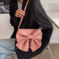 Women Fashion Pink Bow Tie Handbag Girls Cute Simple Shoulder Bag Luxury Designer Underarm Bag for Ladies Frosted Messenger Bag