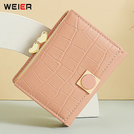 Fashion Tri-fold design short Wallet Women Stone pattern Pu Leathe  Card Bag Coin Purse Female Ladies Hasp Clutch Wallet Small