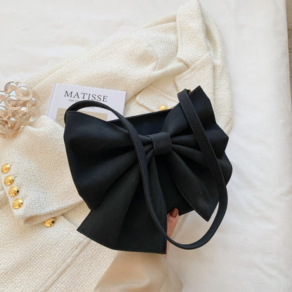 Women Fashion Pink Bow Tie Handbag Girls Cute Simple Shoulder Bag Luxury Designer Underarm Bag for Ladies Frosted Messenger Bag