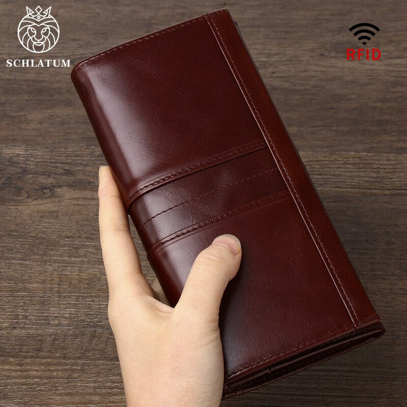 SCHLATUM Men Leather  Wallet Long Multifunction  Business Card Holder Purse Brand Fashion Male Wallets