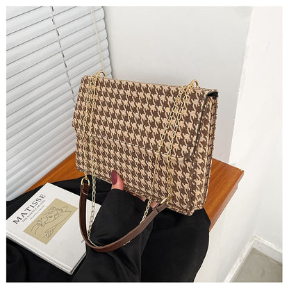 Fashion Women Shoulder Bag Simple Houndstooth Square bag Quality PU Leather Ladies Designer Handbag Lock Shoulder Messenger bags