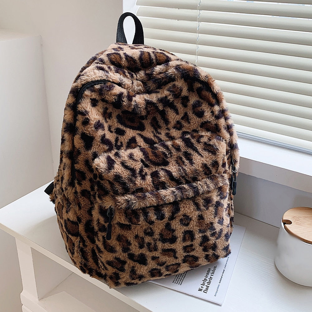 Casual Plush Backpack School Shoulder Bag Women Animal Cow Pattern Travel Backpack Lady Teenager Student Capacity Backpack