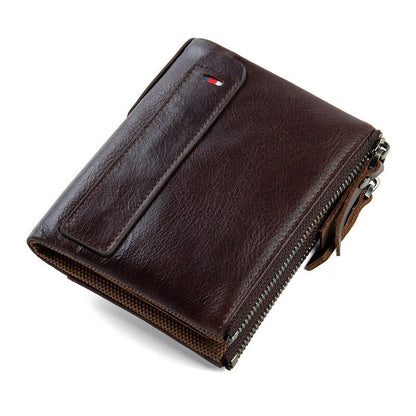100% Vintage Genuine Leather Wallet for Women Zipper Vertical Business Card Holder Cover RFID Woman Purse Wallet Men&#39;s