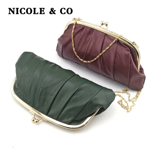 NICOLE &amp; CO Genuine Leather Long Purse Women Girls Shoulder Bag Card Holder Wallet Phone Bag Real Sheepskin Fashion Change Purse