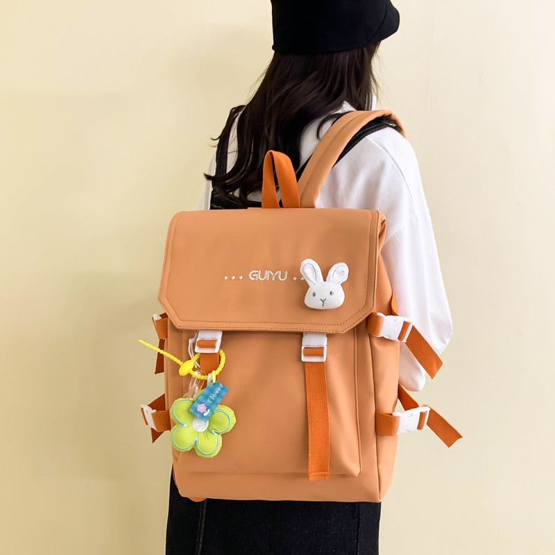 New Korean Letters Embroidery Waterproof Nylon Women Backpack Female Square Portable Travel Bag Teenage Girl Kawaii Schoolbag